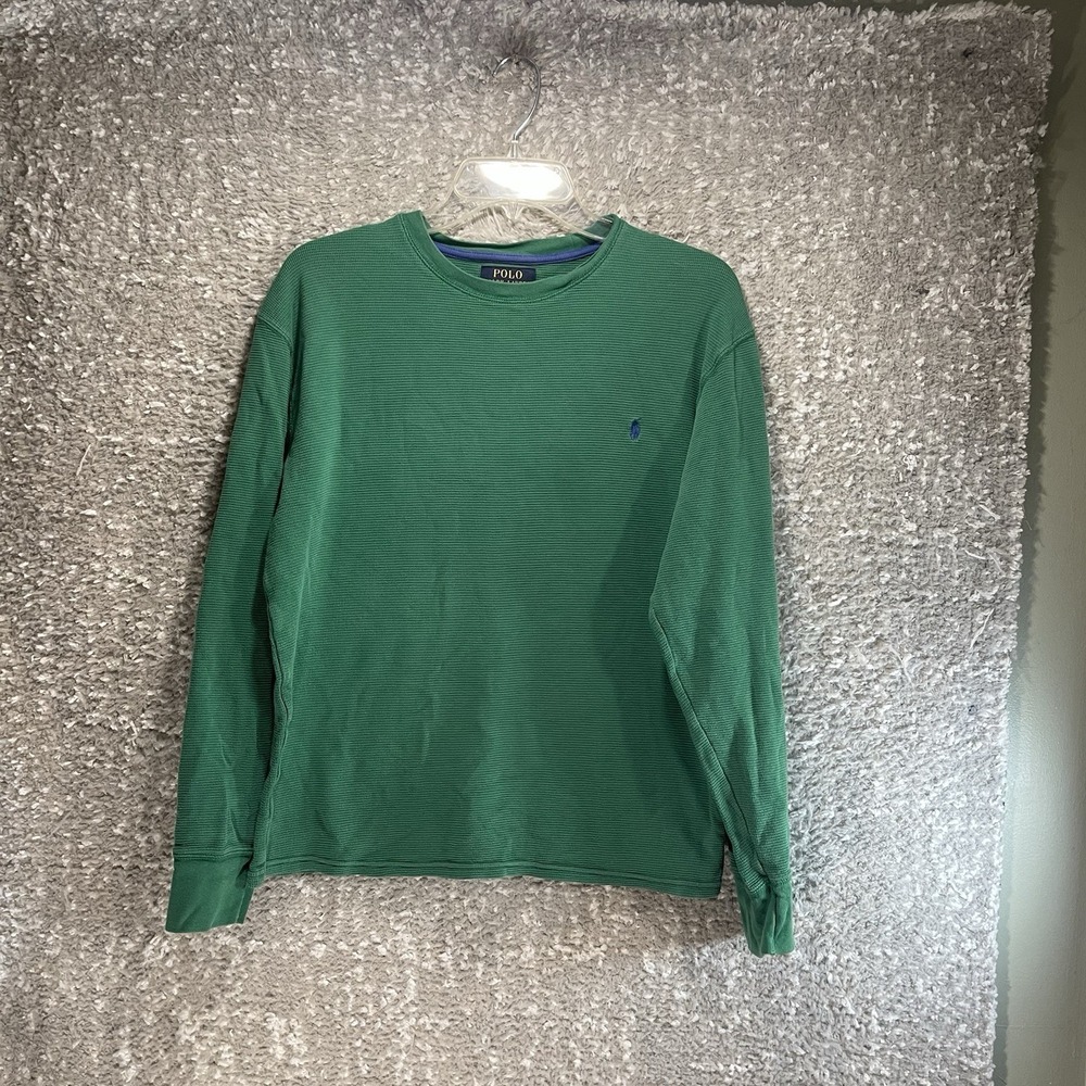 Polo Ralph Lauren Green L Waffle Knit Pullover Sweatshirt Top Casual Lounge